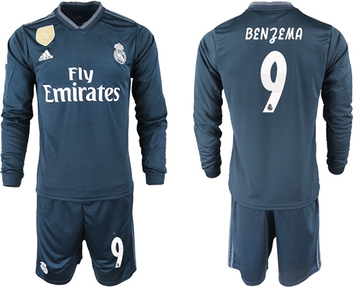 Real Madrid #9 Benzema Away Long Sleeves Soccer Club Jersey