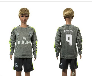 Real Madrid #9 Benzema Grey Long Sleeves Kid Soccer Club Jersey