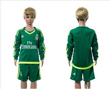Real Madrid Blank Green Long Sleeves Kid Soccer Club Jersey
