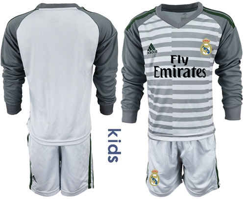 Real Madrid Blank Grey Goalkeeper Long Sleeves Kid Soccer Club Jersey Real Madrid Blank Grey Goalkeeper Long Sleeves Kid Soccer Club Jersey