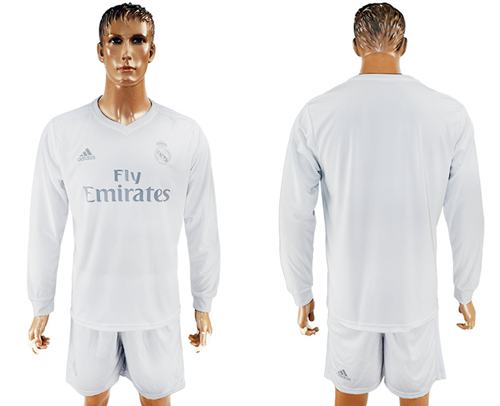 Real Madrid Blank Marine Environmental Protection Home Long Sleeves Soccer Club Jersey