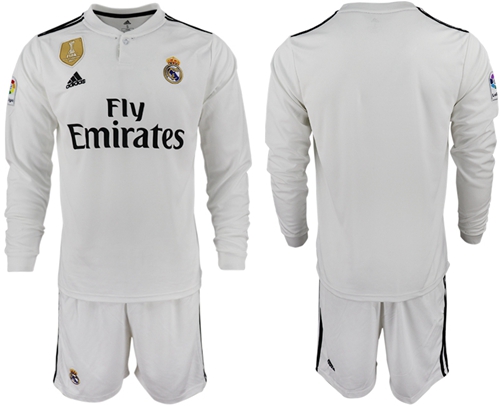 Real Madrid Blank White Home Long Sleeves Soccer Club Jersey