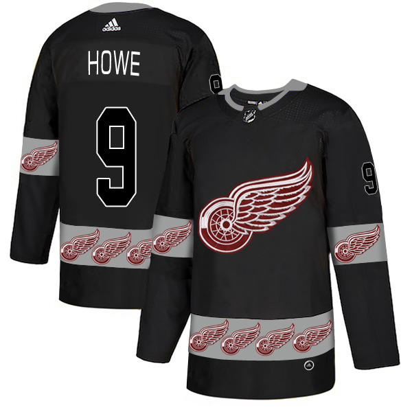 Red Wings 9 Gordie Howe Black Team Logos Fashion Adidas Jersey Red Wings 9 Gordie Howe Black Team Logos Fashion Adidas Jersey