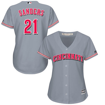 Reds #21 Reggie Sanders Grey Road Women's Stitched MLB Jersey