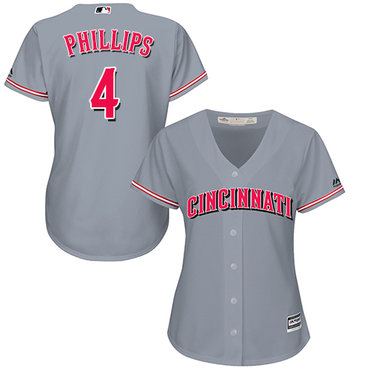 Reds #4 Brandon Phillips Grey Road Women's Stitched MLB Jersey Reds #4 Brandon Phillips Grey Road Women's Stitched MLB Jersey
