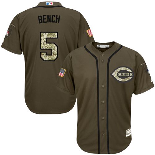 Reds #5 Johnny Bench Green Salute to Service Stitched Youth MLB Jersey Reds #5 Johnny Bench Green Salute to Service Stitched Youth MLB Jersey