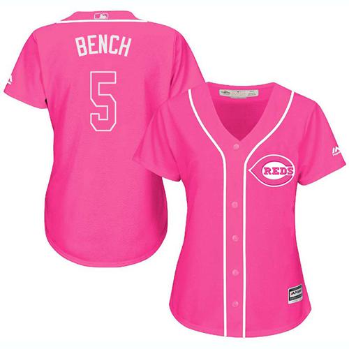 Reds #5 Johnny Bench Pink Fashion Women's Stitched MLB Jersey Reds #5 Johnny Bench Pink Fashion Women's Stitched MLB Jersey