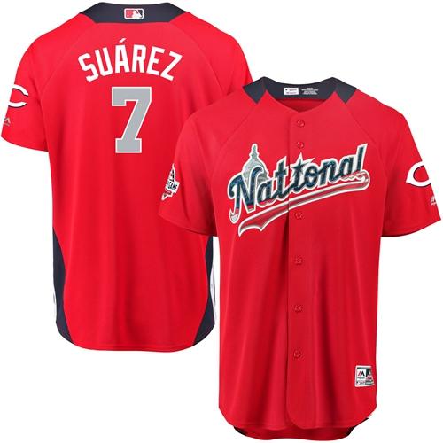 Reds #7 Eugenio Suarez Red 2018 All-Star National League Stitched Baseball Jersey Reds #7 Eugenio Suarez Red 2018 All-Star National League Stitched Baseball Jersey