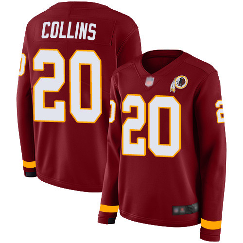 Redskins #20 Landon Collins Burgundy Red Team Color Women's Stitched Football Limited Therma Long Sleeve