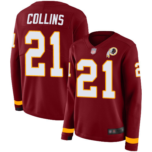 Redskins #21 Landon Collins Burgundy Red Team Color Women's Stitched Football Limited Therma Long Sleeve Jersey
