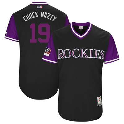Rockies #19 Charlie Blackmon Chuck Nazty Black 2018 Players' Weekend Authentic Team Jersey