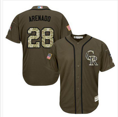 Rockies #28 Nolan Arenado Green Salute to Service Stitched MLB Jersey