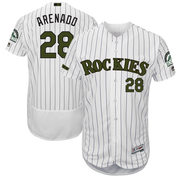 Rockies #28 Nolan Arenado White Men's 2017 Memorial Day Flexbase Player Jersey