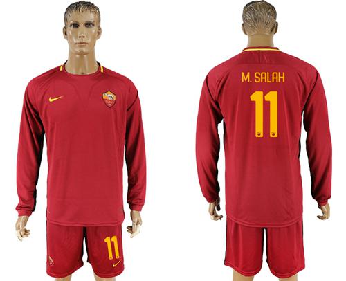 Roma #11 M.Salah Home Long Sleeves Soccer Club Jersey Roma #11 M.Salah Home Long Sleeves Soccer Club Jersey