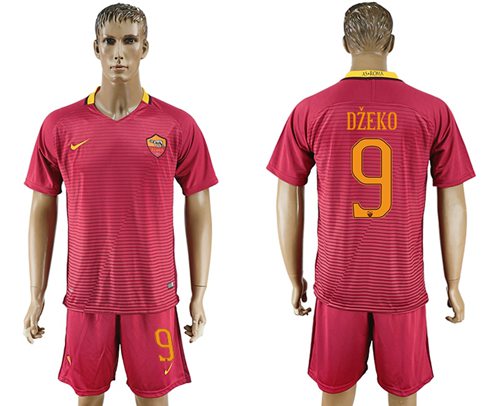 Roma #9 Dzeko Red Home Soccer Club Jersey