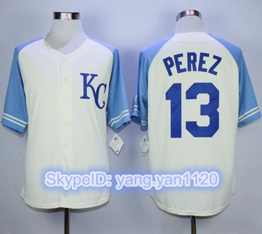 Royals #13 Salvador Perez Cream Exclusive Vintage Stitched MLB Jersey