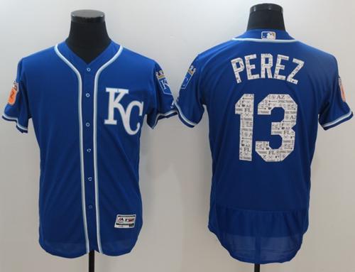 Royals #13 Salvador Perez Royal Blue 2017 Spring Training Authentic FlexBase Stitched MLB Jersey