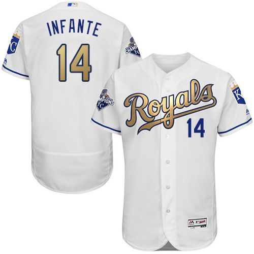 Royals #14 Omar Infante White 2015 World Series Champions Gold Program FlexBase Authentic Stitched MLB Jersey Royals #14 Omar Infante White 2015 World Series Champions Gold Program FlexBase Authentic Stitched MLB Jersey