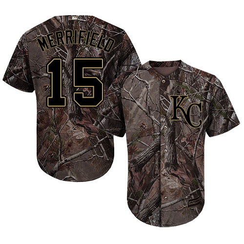 Royals #15 Whit Merrifield Camo Realtree Collection Cool Base Stitched Youth Baseball Jersey