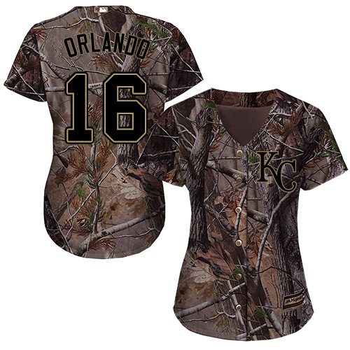 Royals #16 Paulo Orlando Camo Realtree Collection Cool Base Women's Stitched Baseball Jersey