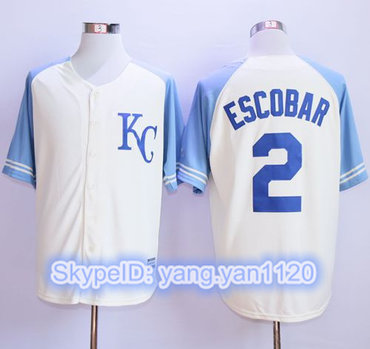 Royals #2 Alcides Escobar Cream Exclusive Vintage Stitched MLB Jersey