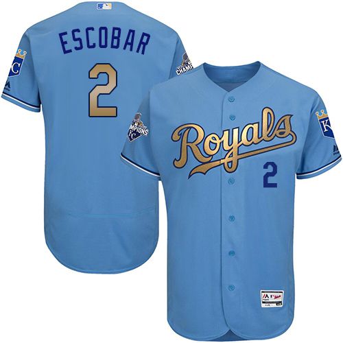 Royals #2 Alcides Escobar Light Blue FlexBase Authentic 2015 World Series Champions Gold Program Stitched MLB Jersey Royals #2 Alcides Escobar Light Blue FlexBase Authentic 2015 World Series Champions Gold Program Stitched MLB Jersey