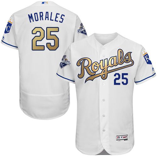 Royals #25 Kendrys Morales White 2015 World Series Champions Gold Program FlexBase Authentic Stitched MLB Jersey Royals #25 Kendrys Morales White 2015 World Series Champions Gold Program FlexBase Authentic Stitched MLB Jersey