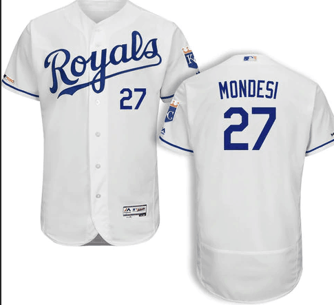 Royals #27 Brandon Mondesl White Cool Base Stitched Baseball Jersey 