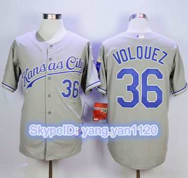 Royals #36 Edinson Volquez Grey Cool Base Road Stitched MLB Jersey