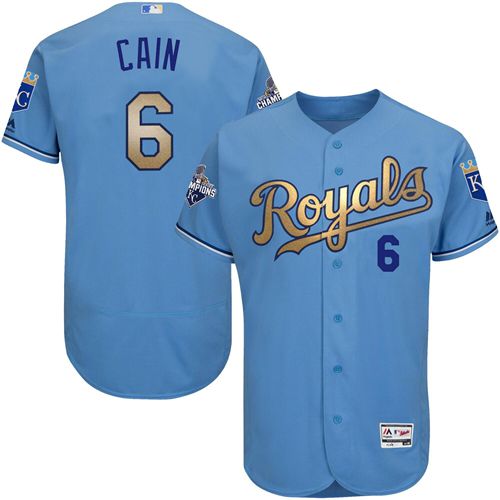 Royals #6 Lorenzo Cain Light Blue FlexBase Authentic 2015 World Series Champions Gold Program Stitched MLB Jersey Royals #6 Lorenzo Cain Light Blue FlexBase Authentic 2015 World Series Champions Gold Program Stitched MLB Jersey