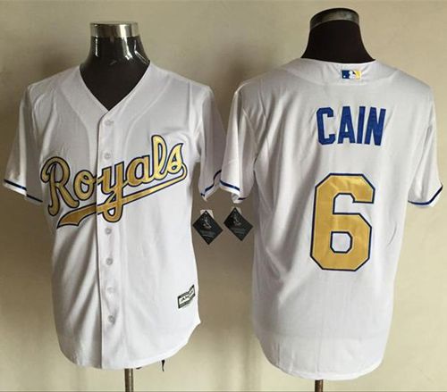 Royals #6 Lorenzo Cain White New Cool Base 2015 World Series Champions Gold Program Stitched MLB Jersey Royals #6 Lorenzo Cain White New Cool Base 2015 World Series Champions Gold Program Stitched MLB Jersey