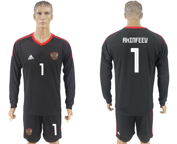 Russia #1 Akinfeev Home Long Sleeves Black Soccer Country Jersey