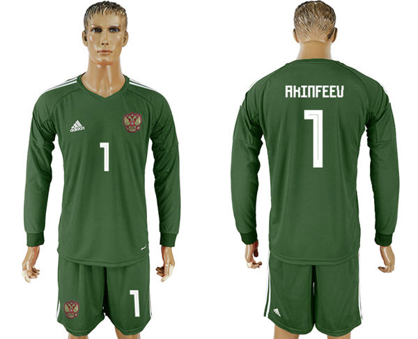 Russia #1 Akinfeev Home Long Sleeves Dack Green Soccer Country Jersey