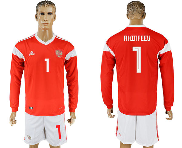 Russia #1 Akinfeev Red Home Long Sleeves Soccer Country Jersey Russia #1 Akinfeev Red Home Long Sleeves Soccer Country Jersey