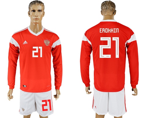 Russia #21 Erokhin Red Home Long Sleeves Soccer Country Jersey Russia #21 Erokhin Red Home Long Sleeves Soccer Country Jersey