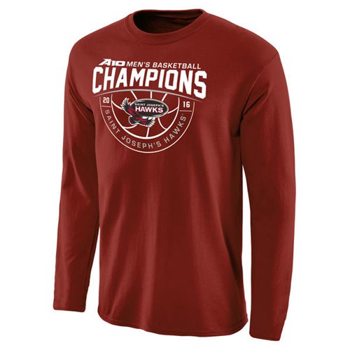 Saint Joseph's Hawks 2016 Atlantic 10 Men's Basketball Conference Champions Long Sleeves T-Shirt Cardinal