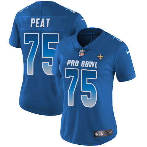 Saints #75 Andrus Peat Royal Women's Stitched Football Limited NFC 2019 Pro Bowl Jersey