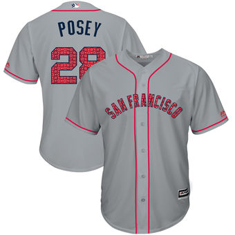 San Francisco Giants Buster Posey  Majestic 2017 Stars & Stripes Cool Base Player Jersey - Gray