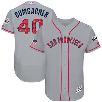 San Francisco Giants Madison Bumgarner Majestic 2017 Stars & Stripes Authentic Collection FlexBase Player Jersey - Gray