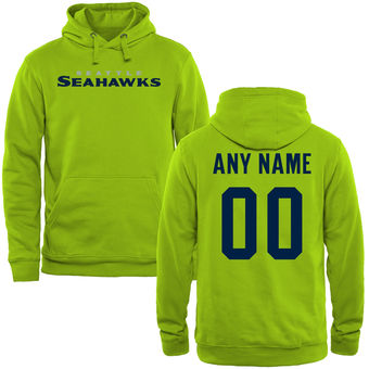 Seattle Seahawks Green Custom Name & Number Wordmark Pullover Hoodie