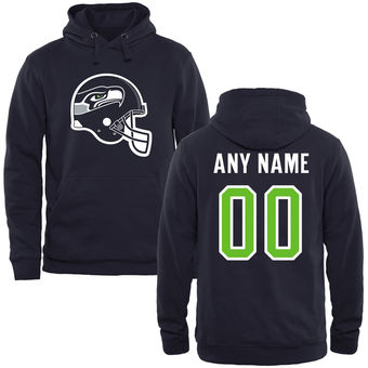 Seattle Seahawks Navy Custom Name & Number Helmet Pullover Hoodie