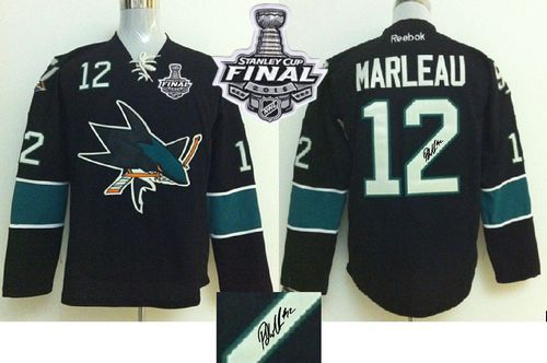 Sharks #12 Patrick Marleau Black Autographed 2016 Stanley Cup Final Patch Stitched NHL Jersey Sharks #12 Patrick Marleau Black Autographed 2016 Stanley Cup Final Patch Stitched NHL Jersey