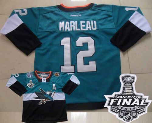 Sharks #12 Patrick Marleau Teal Black 2015 Stadium Series 2016 Stanley Cup Final Patch Stitched NHL Jersey