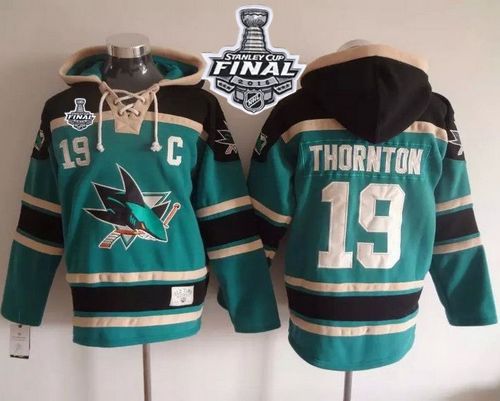 Sharks #19 Joe Thornton Teal Sawyer Hooded Sweatshirt 2016 Stanley Cup Final Patch Stitched NHL Jersey Sharks #19 Joe Thornton Teal Sawyer Hooded Sweatshirt 2016 Stanley Cup Final Patch Stitched NHL Jersey