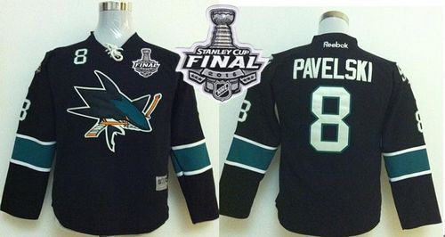 Sharks #8 Joe Pavelski Black 2016 Stanley Cup Final Patch Stitched Youth NHL Jersey Sharks #8 Joe Pavelski Black 2016 Stanley Cup Final Patch Stitched Youth NHL Jersey
