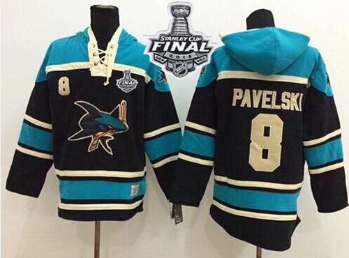 Sharks #8 Joe Pavelski Black Sawyer Hooded Sweatshirt 2016 Stanley Cup Final Patch Stitched NHL Jersey Sharks #8 Joe Pavelski Black Sawyer Hooded Sweatshirt 2016 Stanley Cup Final Patch Stitched NHL Jersey