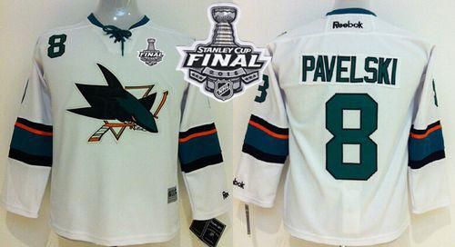 Sharks #8 Joe Pavelski White 2016 Stanley Cup Final Patch Stitched Youth NHL Jersey Sharks #8 Joe Pavelski White 2016 Stanley Cup Final Patch Stitched Youth NHL Jersey