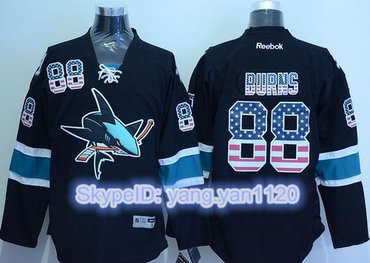 Sharks #88 Brent Burns Black USA Flag Fashion Stitched NHL Jersey