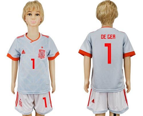 Spain #1 De Gea Away Kid Soccer Country Jersey Spain #1 De Gea Away Kid Soccer Country Jersey