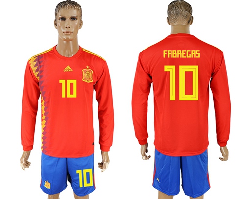 Spain #10 Fabregas Red Home Long Sleeves Soccer Country Jersey Spain #10 Fabregas Red Home Long Sleeves Soccer Country Jersey